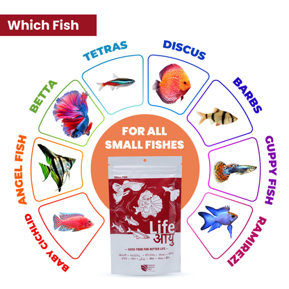 Life AAYU Red Fish Food – Ayurvedic Color Booster Pellets with Anchovy & Paprika | For All Fish Sizes (100g)