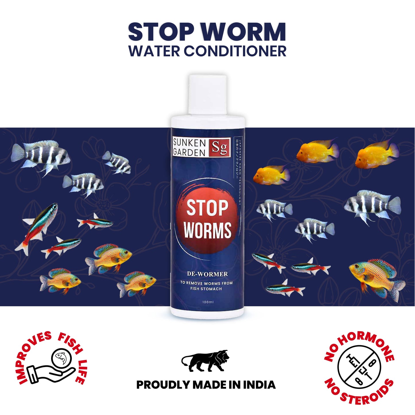Sunken Garden Stop Worms | Liquid De-Wormer for Freshwater Aquariums | Safe for Fish, Shrimp & Snails