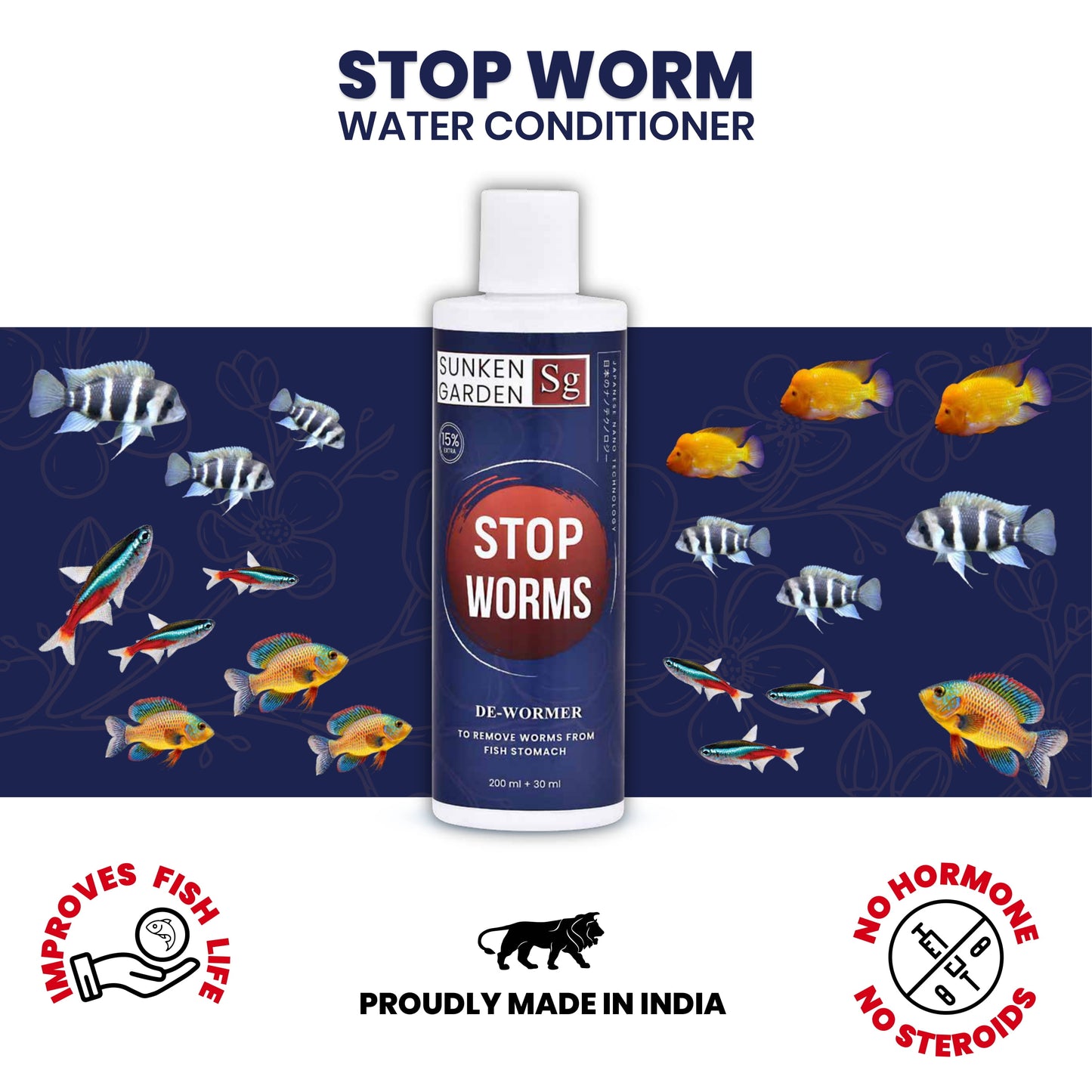 Sunken Garden Stop Worms | Liquid De-Wormer for Freshwater Aquariums | Safe for Fish, Shrimp & Snails