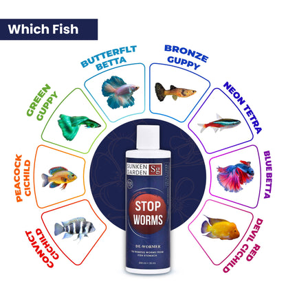 Sunken Garden Stop Worms | Liquid De-Wormer for Freshwater Aquariums | Safe for Fish, Shrimp & Snails