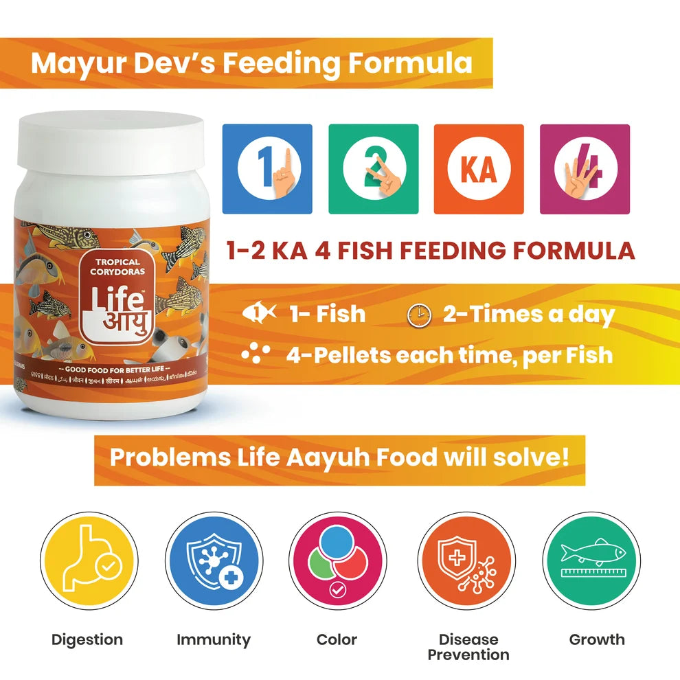 Life AAYUH Tropical Corydoras Fish Food (45g) | Sinking Micro Pellets for Corydoras, Loaches & Catfish | Supports Growth, Digestion & Immunity