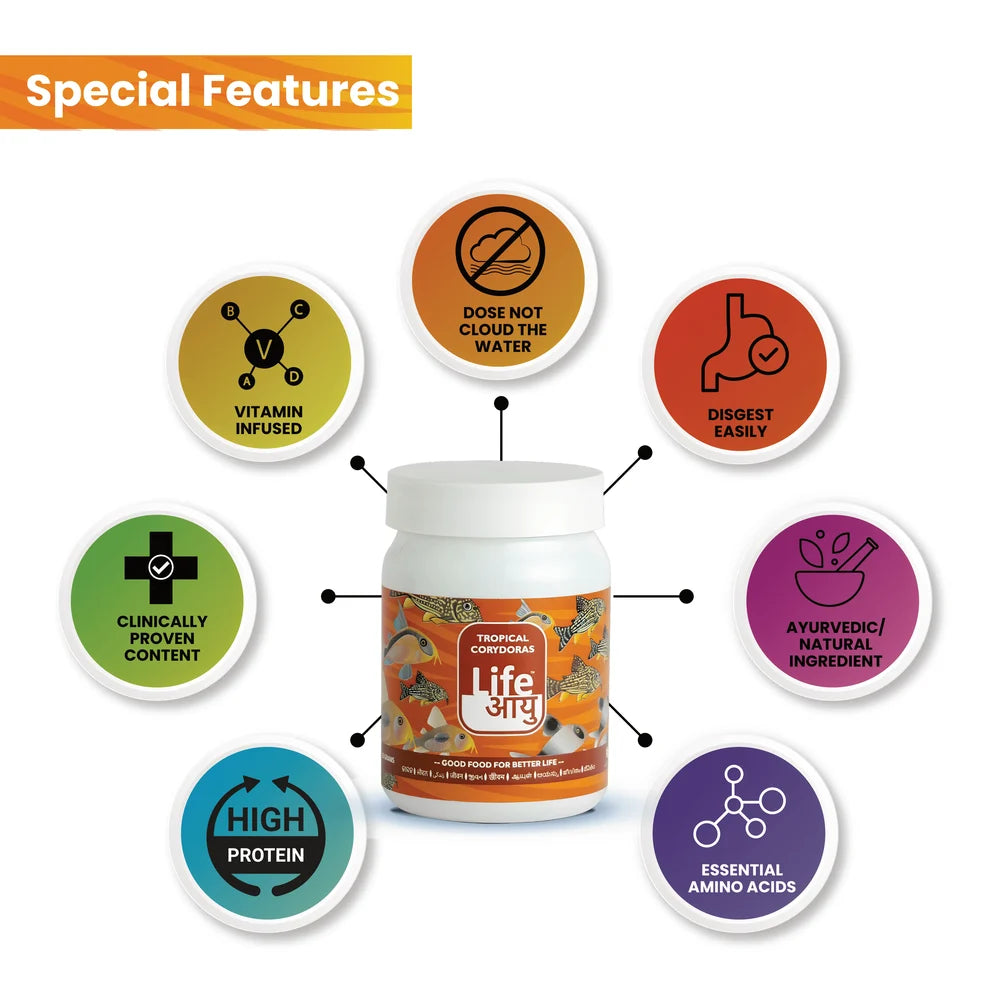 Life AAYUH Tropical Corydoras Fish Food (45g) | Sinking Micro Pellets for Corydoras, Loaches & Catfish | Supports Growth, Digestion & Immunity