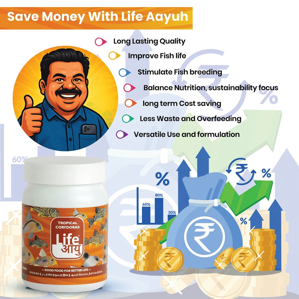 Life AAYUH Tropical Corydoras Fish Food (45g) | Sinking Micro Pellets for Corydoras, Loaches & Catfish | Supports Growth, Digestion & Immunity