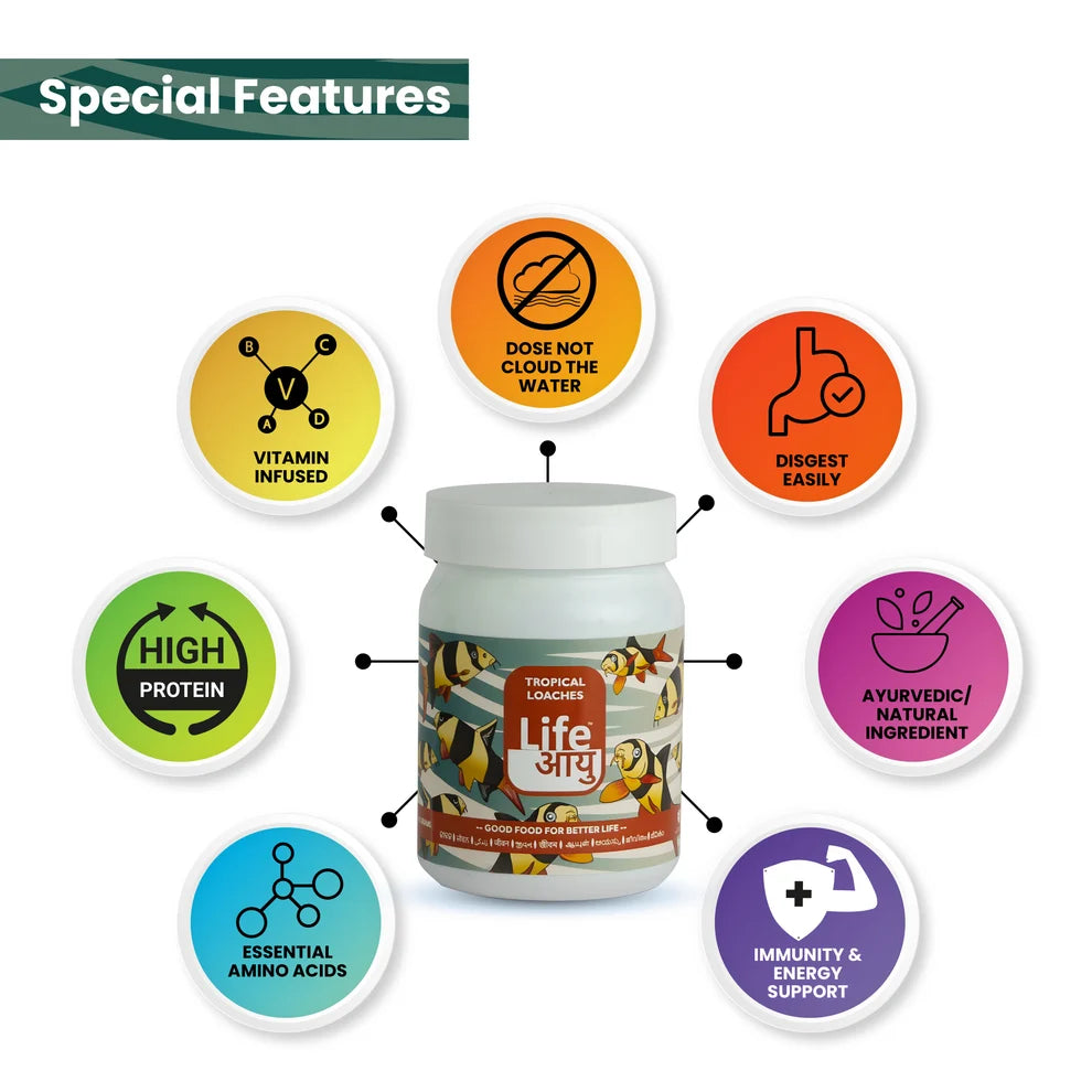Life AAYUH Tropical Loaches Fish Food (45g) | High-Protein Micro Pellets for Kuhli, Clown & Yoyo Loaches | Supports Growth, Digestion & Immunity