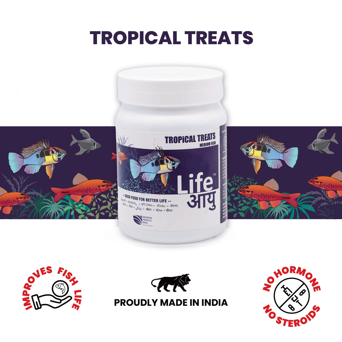 Life AAYU Tropical Treats Fish Food – Ayurvedic Immunity Boost Pellets for Small Tropical Fish | Spirulina, Moringa, Garlic &amp; Color Enhancers (70g)