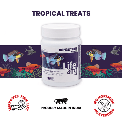 Life AAYU Tropical Treats Fish Food – Ayurvedic Immunity Boost Pellets for Small Tropical Fish | Spirulina, Moringa, Garlic &amp; Color Enhancers (70g)