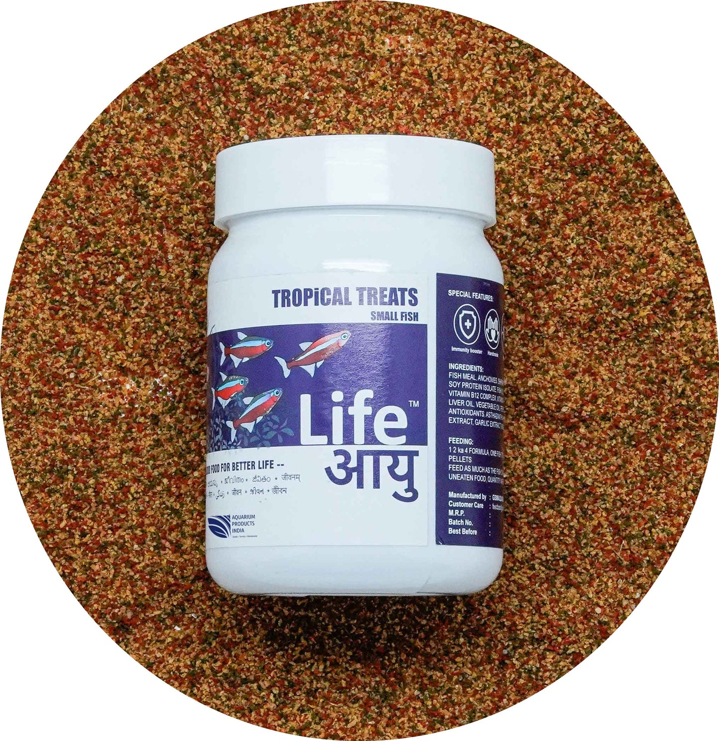 Life AAYU Tropical Treats Fish Food – Ayurvedic Immunity Boost Pellets for Small Tropical Fish | Spirulina, Moringa, Garlic &amp; Color Enhancers (70g)