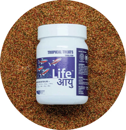Life AAYU Tropical Treats Fish Food – Ayurvedic Immunity Boost Pellets for Small Tropical Fish | Spirulina, Moringa, Garlic &amp; Color Enhancers (70g)