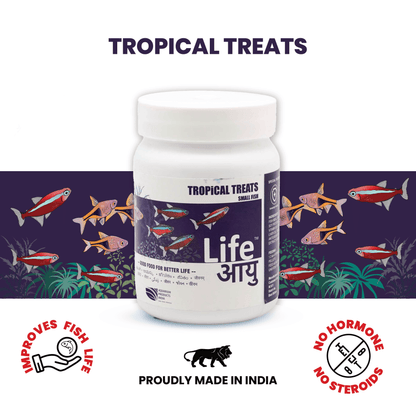 Life AAYU Tropical Treats Fish Food – Ayurvedic Immunity Boost Pellets for Small Tropical Fish | Spirulina, Moringa, Garlic &amp; Color Enhancers (70g)