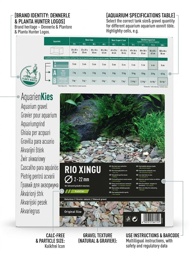 Natural Riverbed Aquarium Foundation and Enhanced Aquascape Depth using Dennerle Rio Xingu Natural Gravel (5kg)