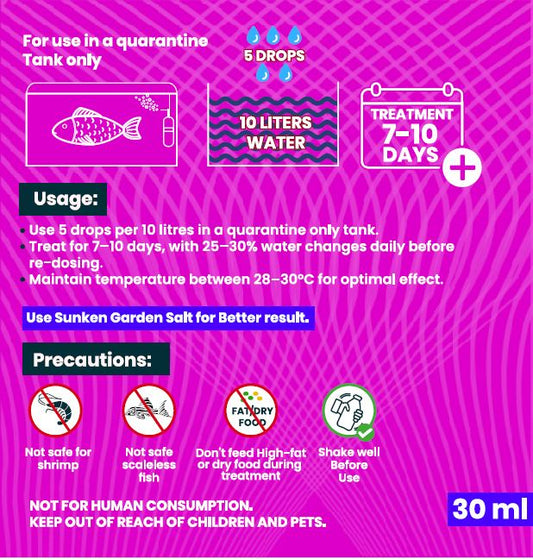 Fish Safe Hexamita(30ml) | Internal Protozoan Parasite Treatment for Fish (Hexamita & Spironucleus) | Treat White Stringy Feces, Appetite Loss & Hole-in-the-Head Symptoms in Tropical Aquarium Fish