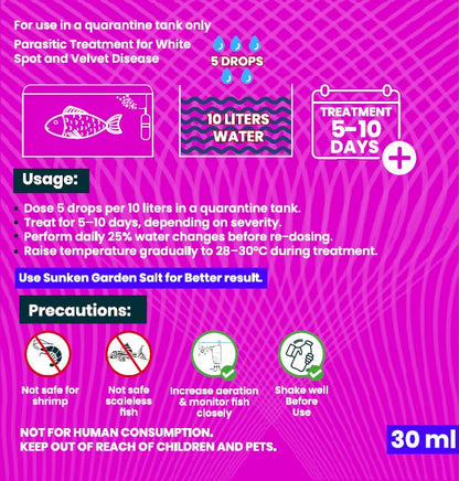 The Fish Safe Series ICH / Velvet Cure | White Spot + Velvet Disease Remedy | Stress-Free & Fast-Acting | 30 ml