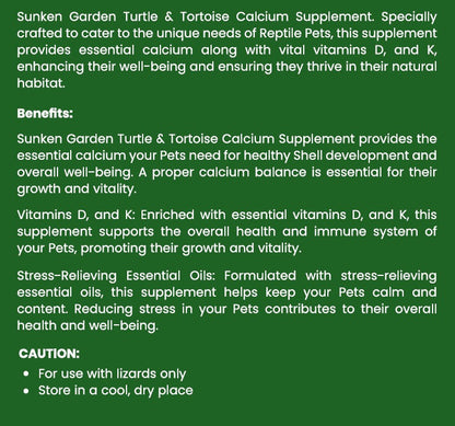 Reptile Garden Turtle & Tortoise Calcium Supplement – With Vitamins D & K + Stress-Relieving Essential Oils